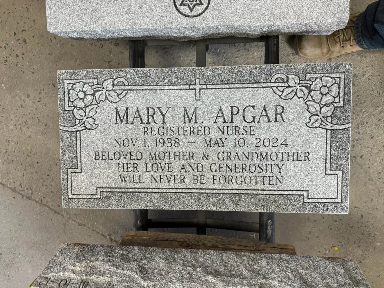 Granite Grave Marker hand-carved by Slant Marker Shop in NJ — image 7